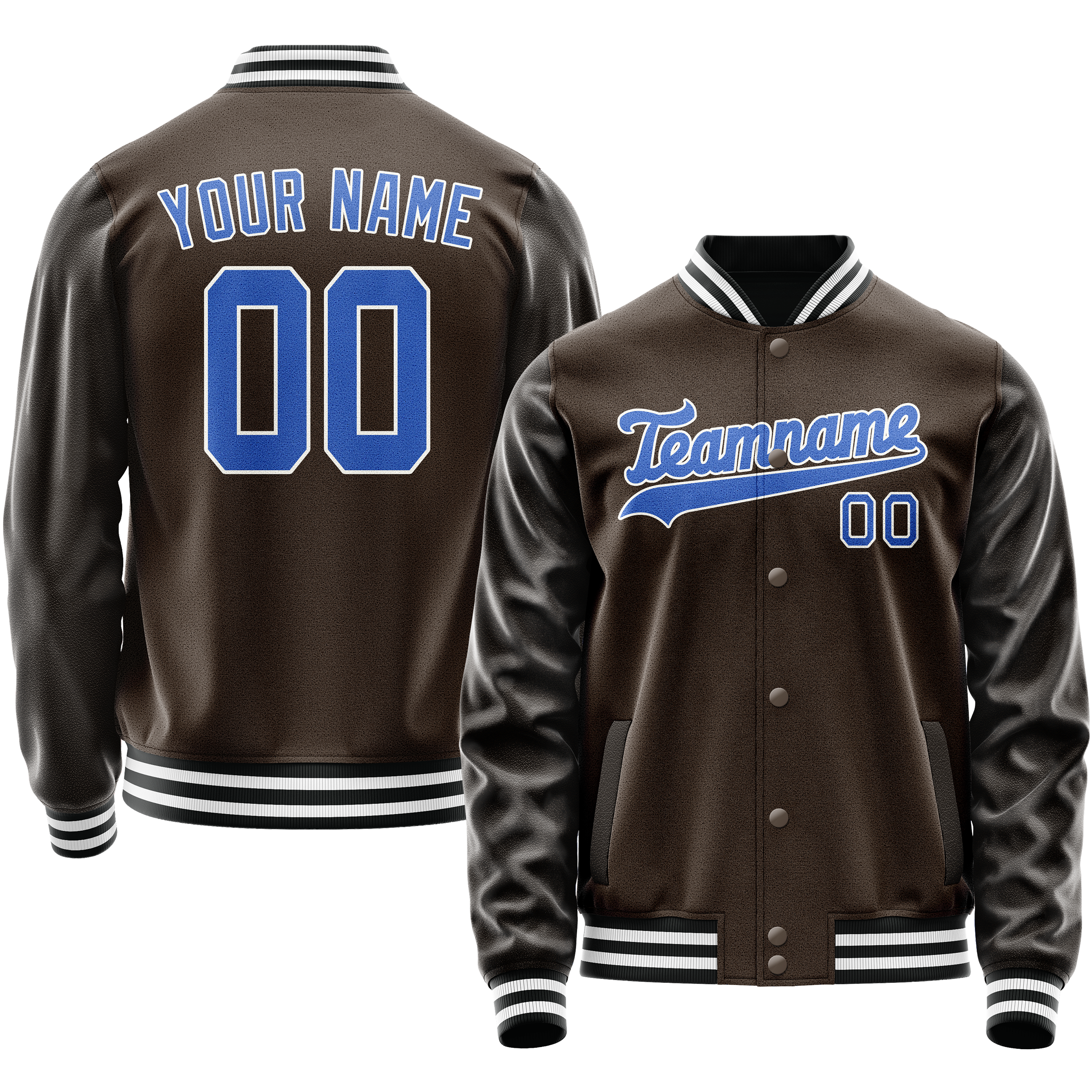 Personalized Brown & Light-Blue Solid Color Varsity Letterman Jacket