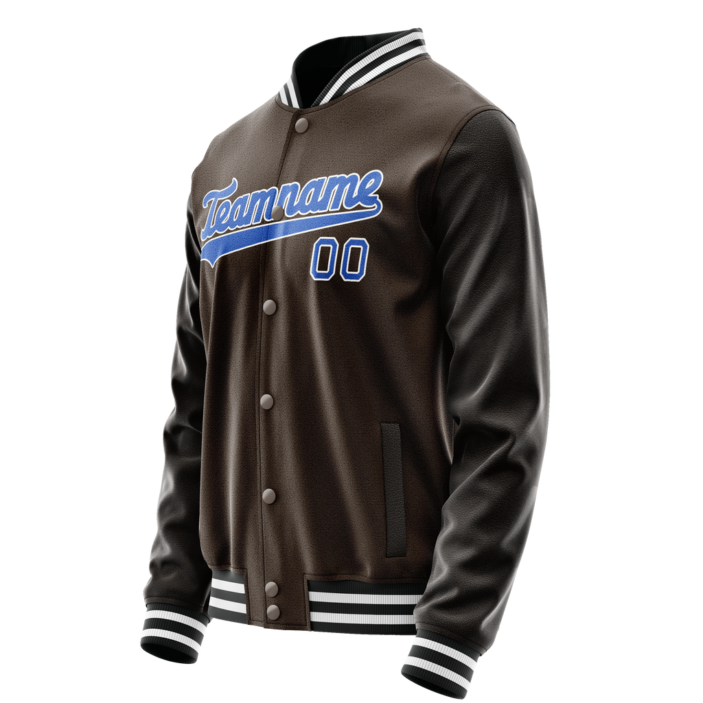 Personalized Brown & Light-Blue Solid Color Varsity Letterman Jacket