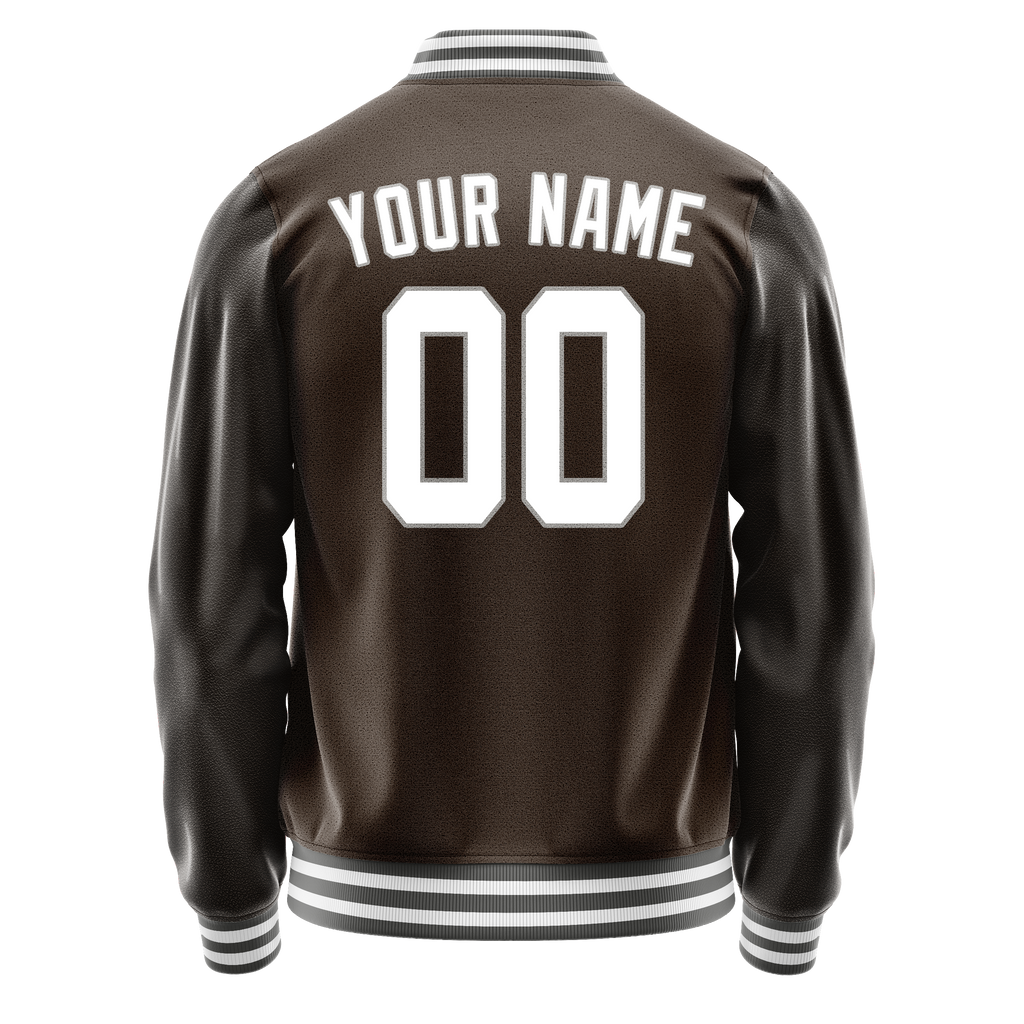 Personalized Brown & White Solid Color Varsity Letterman Jacket