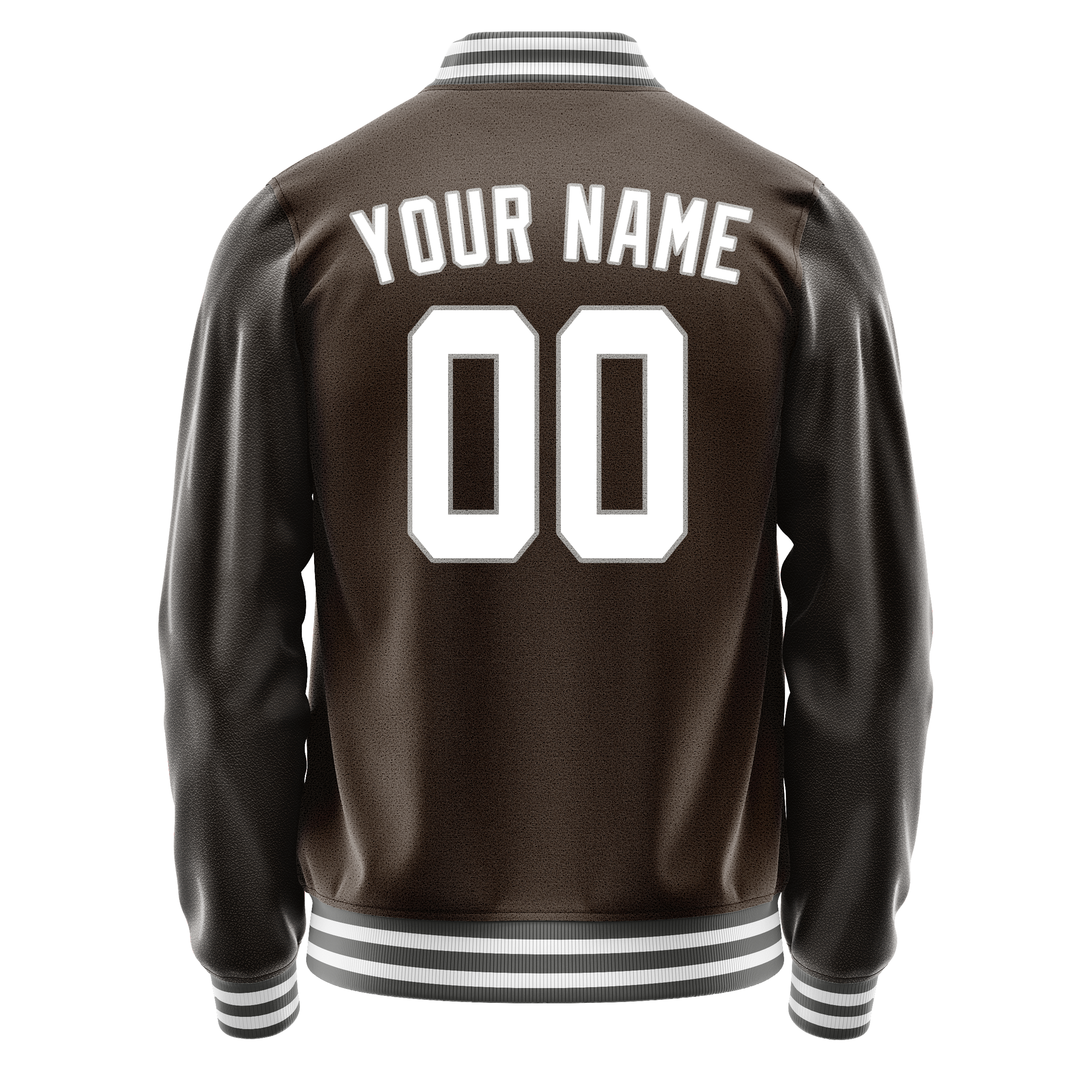 Personalized Brown & White Solid Color Varsity Letterman Jacket