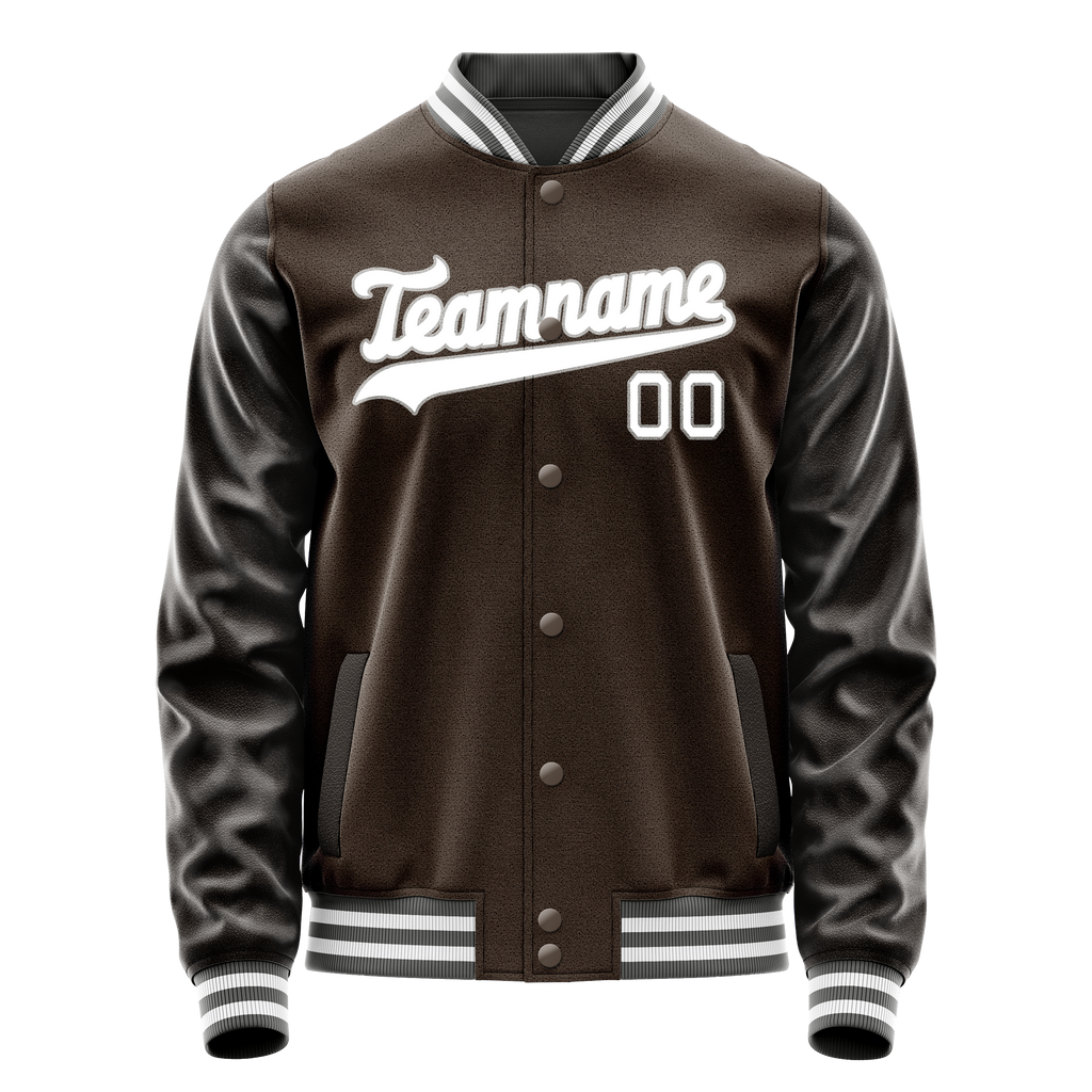 Personalized Brown & White Solid Color Varsity Letterman Jacket