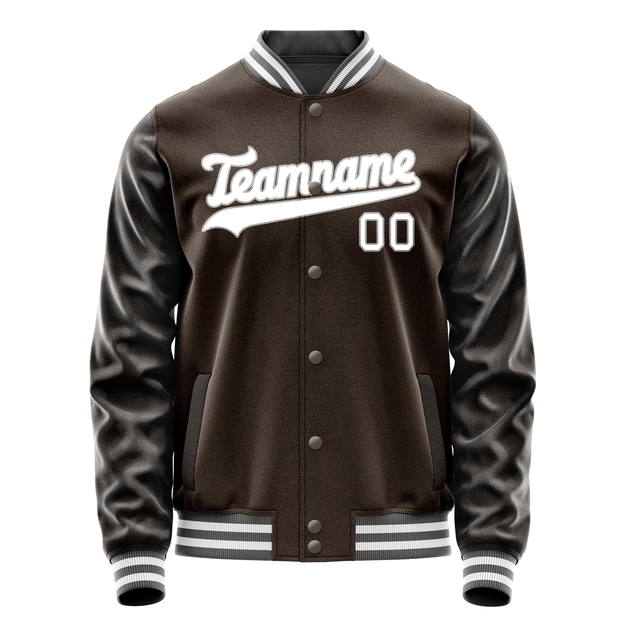 Personalized Brown & White Solid Color Varsity Letterman Jacket
