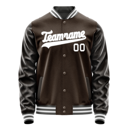 Personalized Brown & White Solid Color Varsity Letterman Jacket