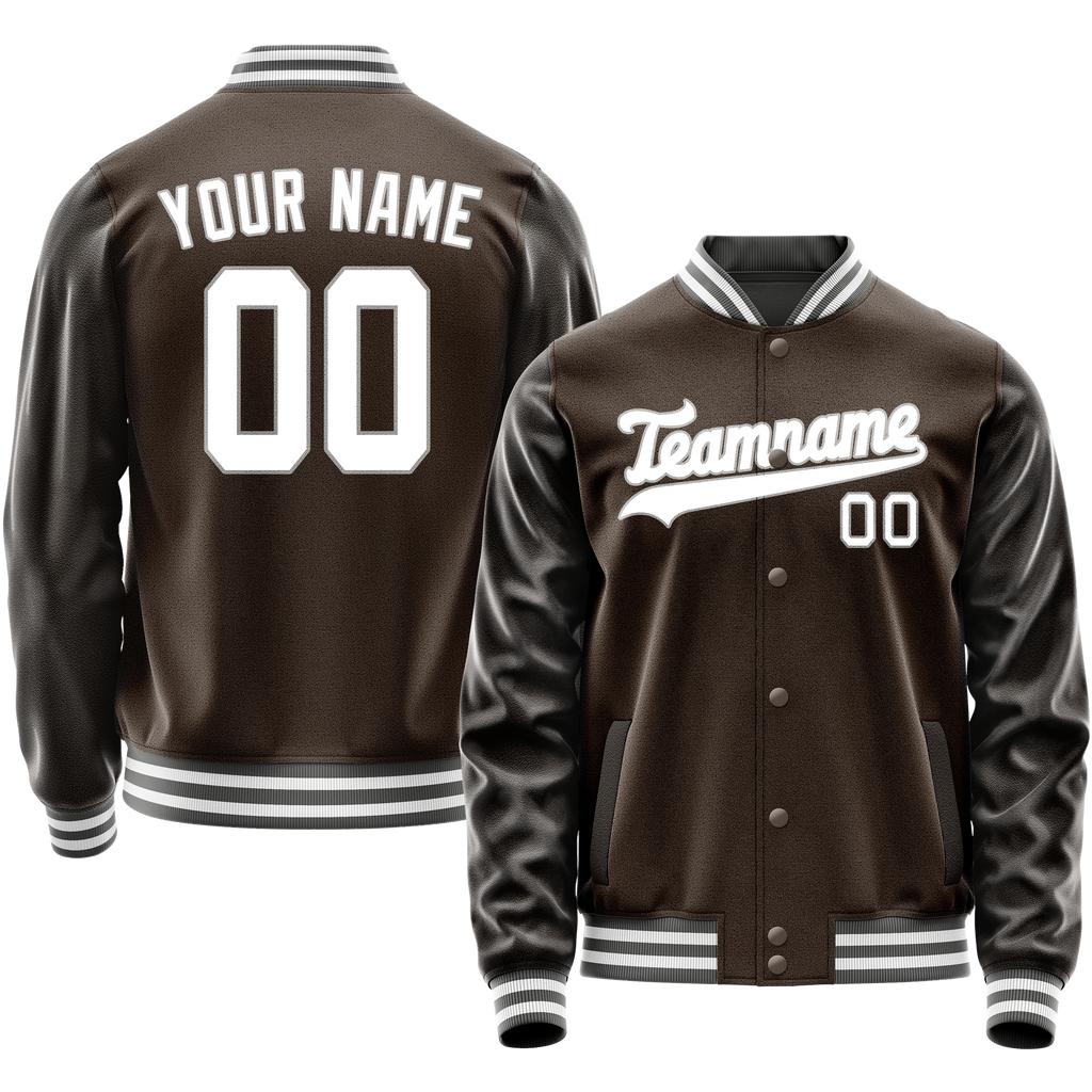 Personalized Brown & White Solid Color Varsity Letterman Jacket
