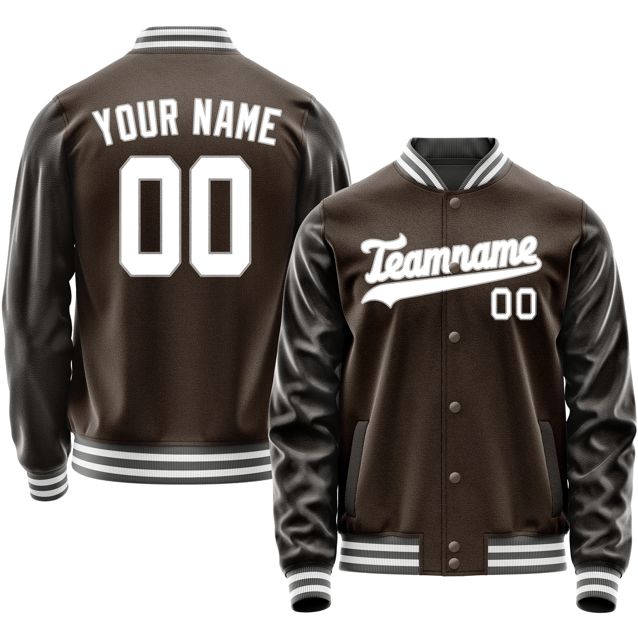 Personalized Brown & White Solid Color Varsity Letterman Jacket
