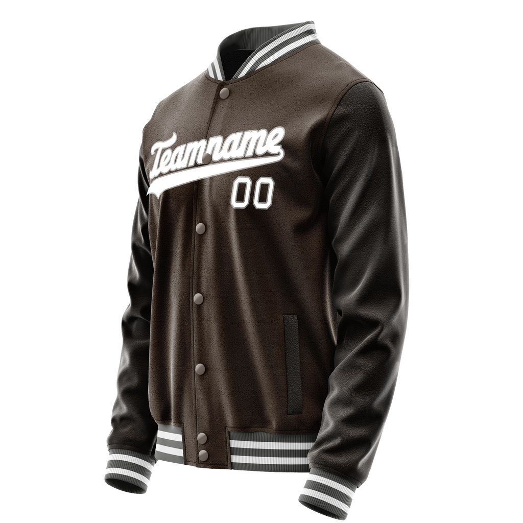 Personalized Brown & White Solid Color Varsity Letterman Jacket