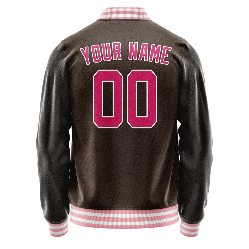 Personalized Brown & Pink Solid Color Varsity Letterman Jacket