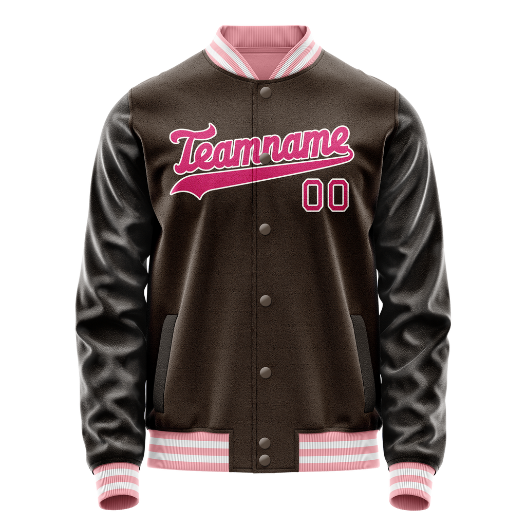Personalized Brown & Pink Solid Color Varsity Letterman Jacket