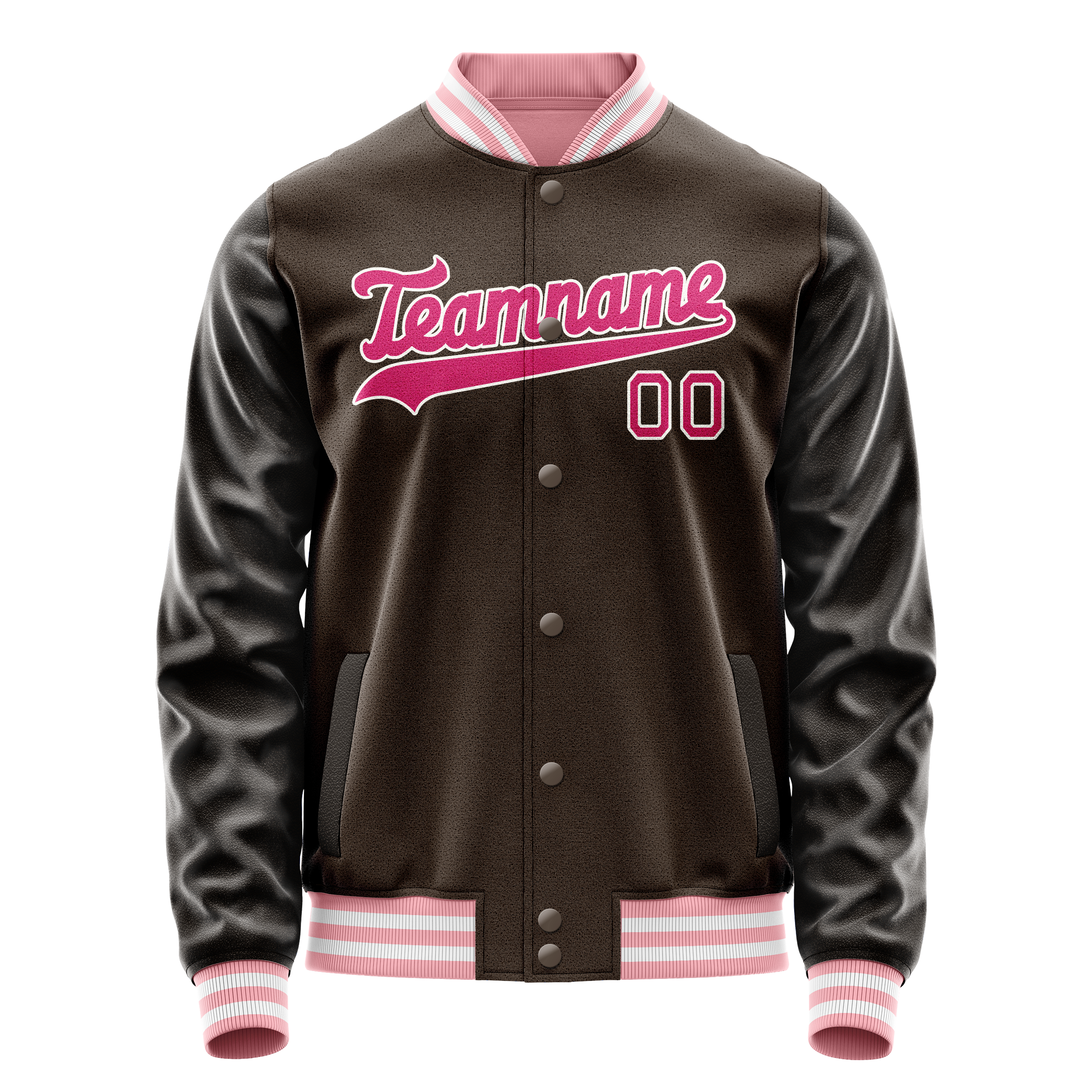 Personalized Brown & Pink Solid Color Varsity Letterman Jacket