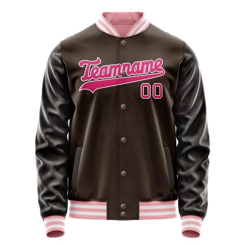 Personalized Brown & Pink Solid Color Varsity Letterman Jacket