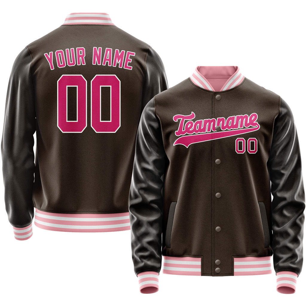 Personalized Brown & Pink Solid Color Varsity Letterman Jacket