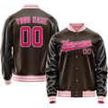 Personalized Brown & Pink Solid Color Varsity Letterman Jacket