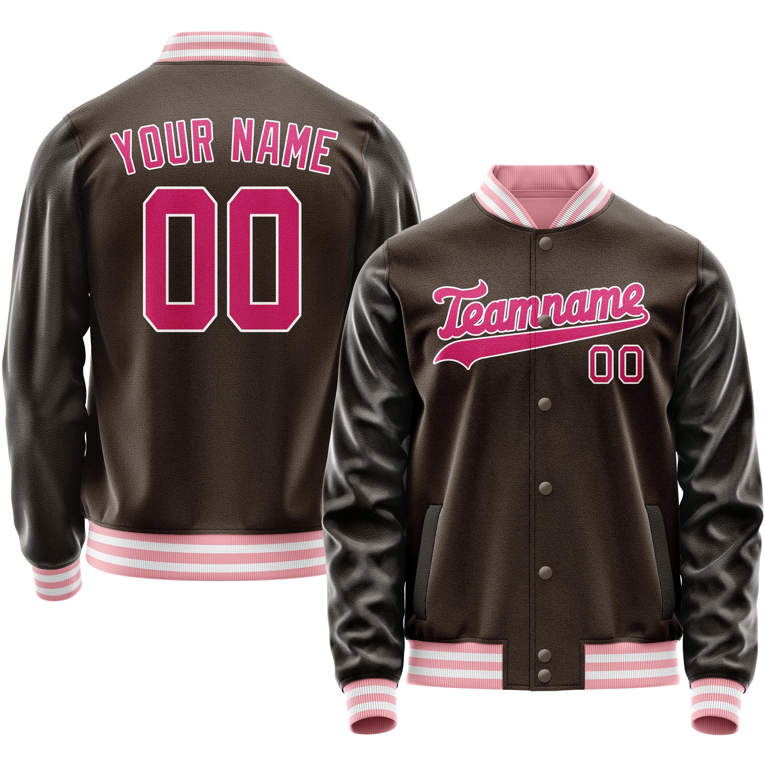 Personalized Brown & Pink Solid Color Varsity Letterman Jacket
