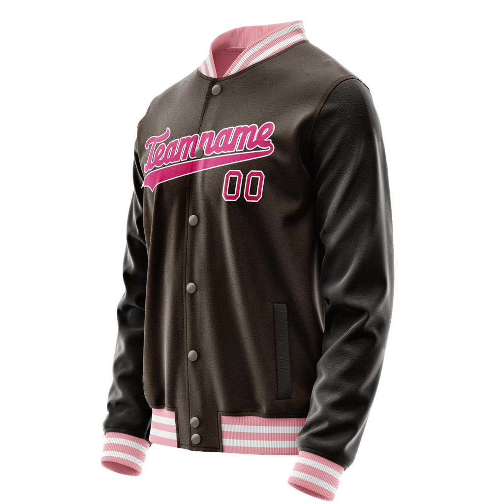 Personalized Brown & Pink Solid Color Varsity Letterman Jacket