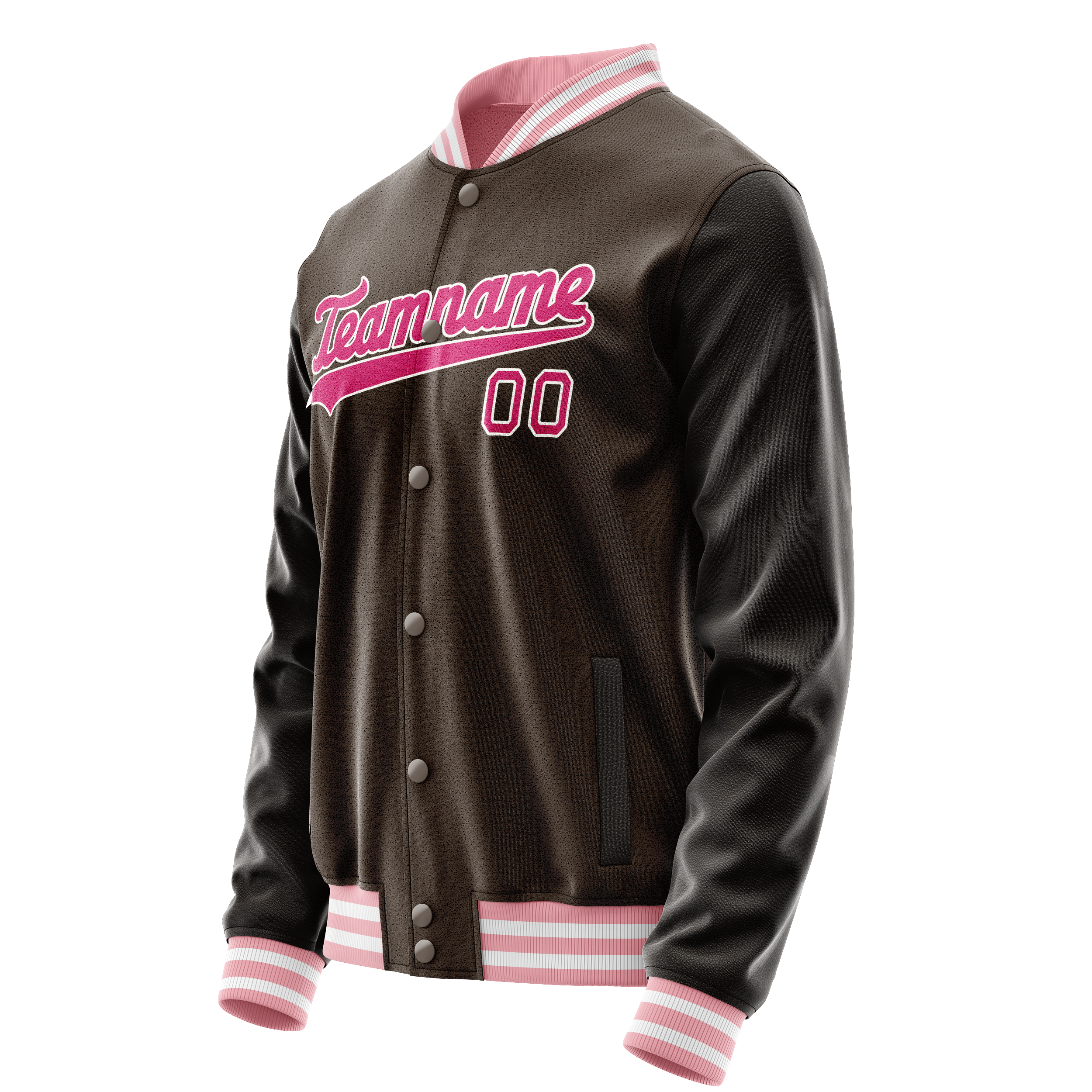Personalized Brown & Pink Solid Color Varsity Letterman Jacket