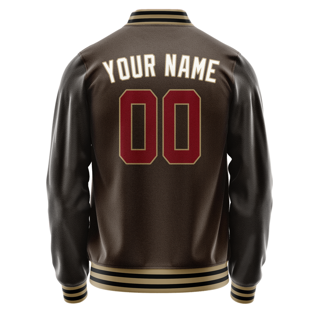 Personalized Brown & White Solid Color Varsity Letterman Jacket