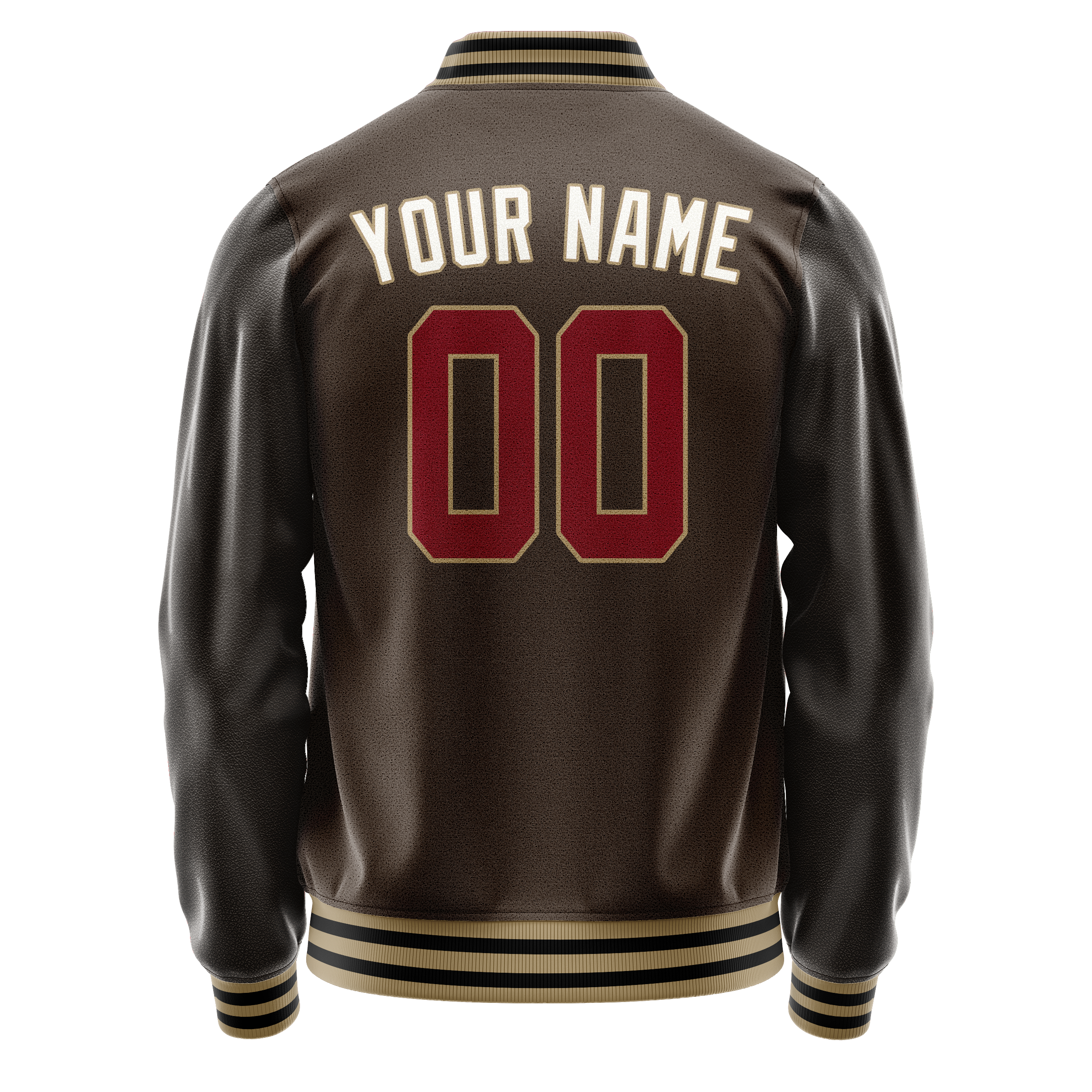 Personalized Brown & White Solid Color Varsity Letterman Jacket