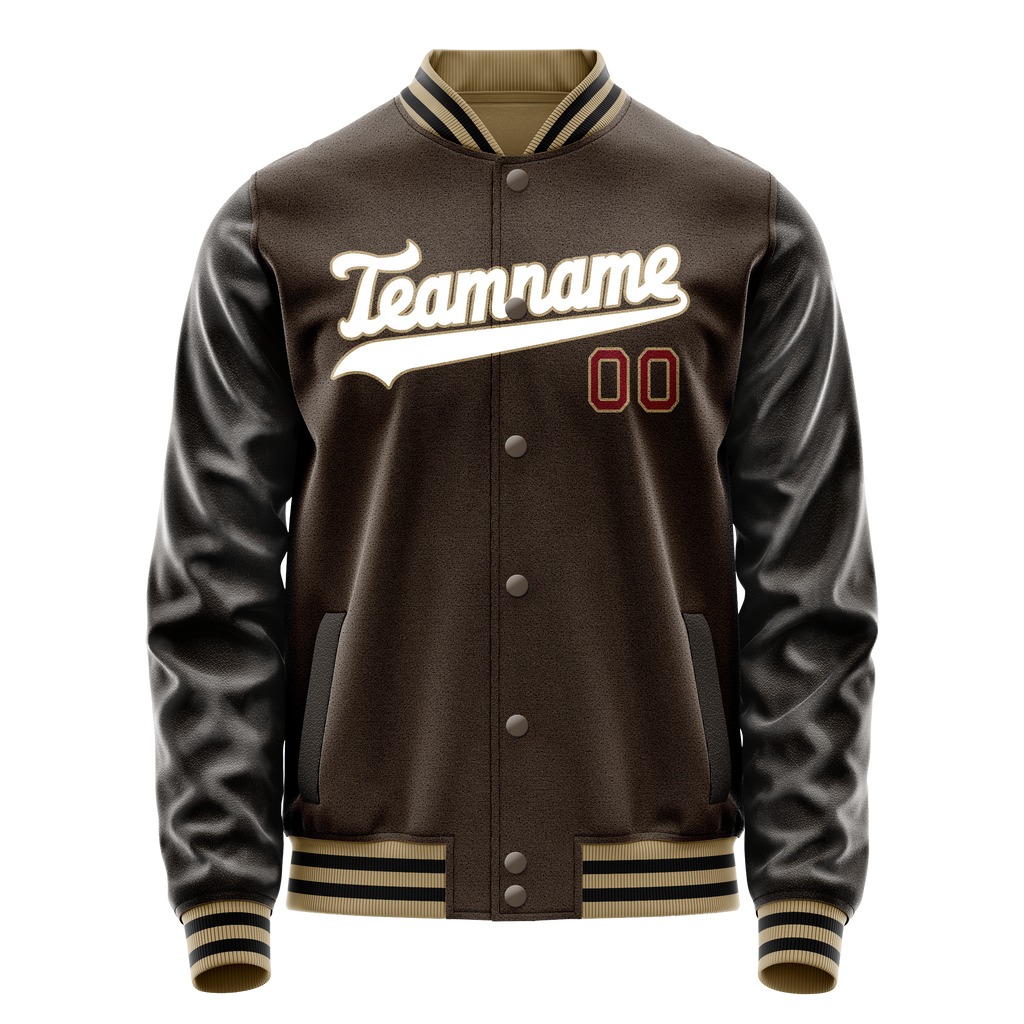 Personalized Brown & White Solid Color Varsity Letterman Jacket