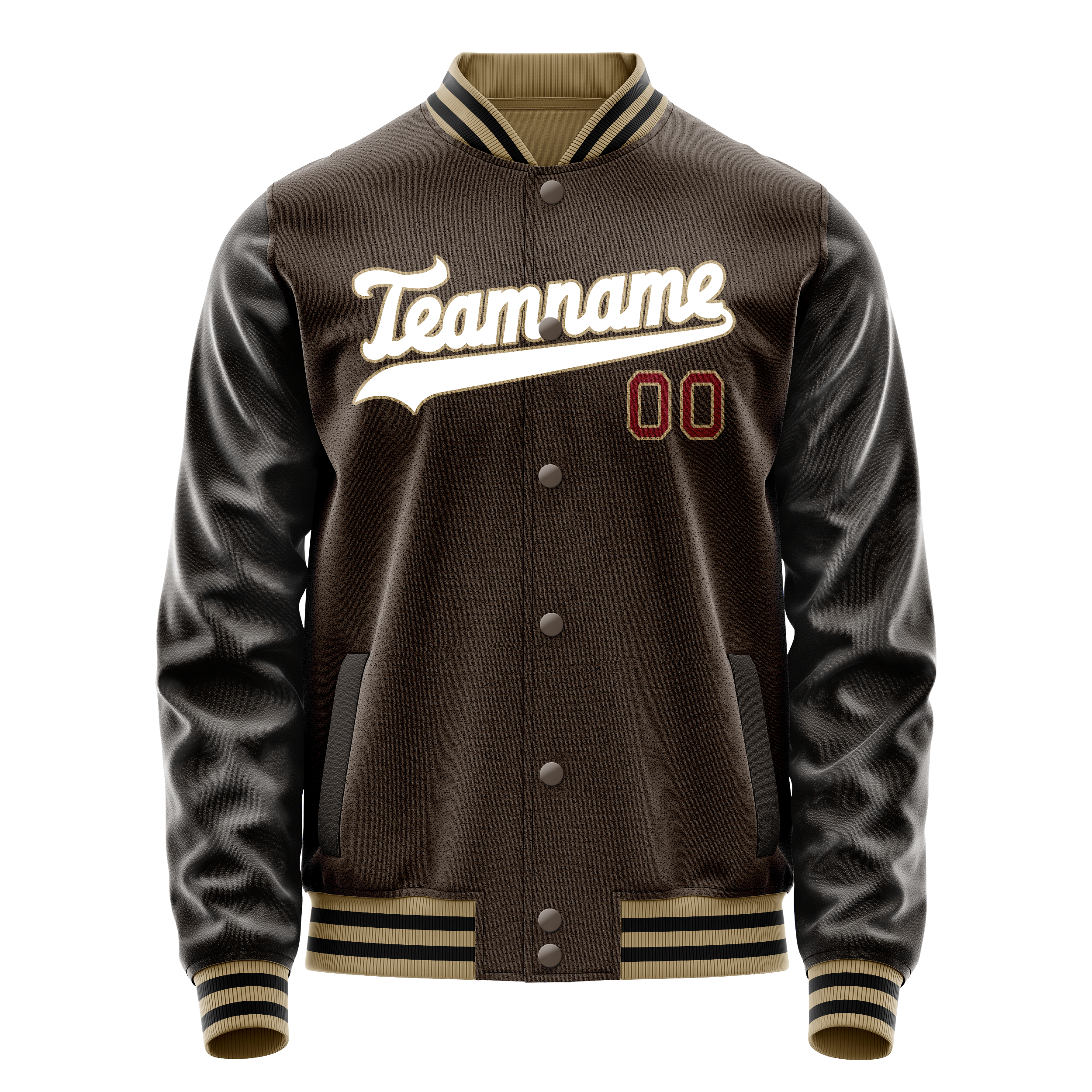 Personalized Brown & White Solid Color Varsity Letterman Jacket