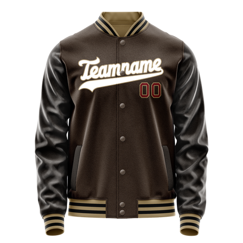 Personalized Brown & White Solid Color Varsity Letterman Jacket