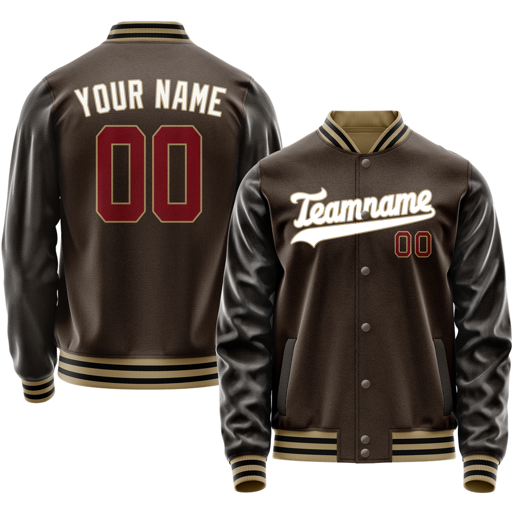Personalized Brown & White Solid Color Varsity Letterman Jacket