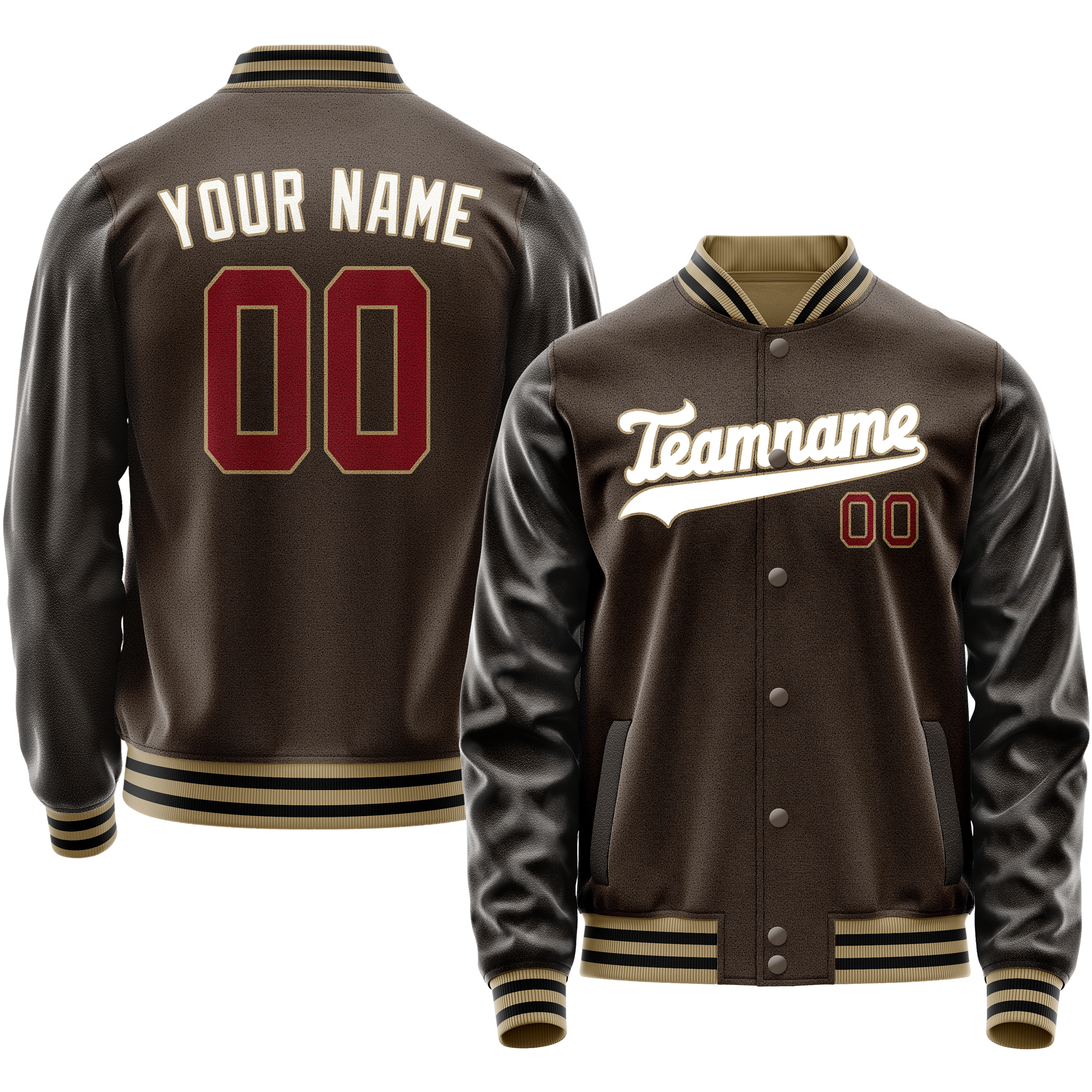 Personalized Brown & White Solid Color Varsity Letterman Jacket
