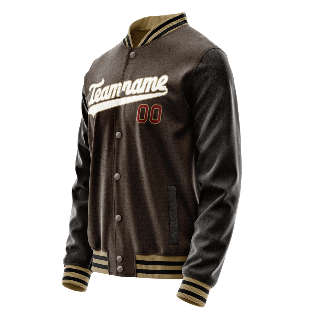 Personalized Brown & White Solid Color Varsity Letterman Jacket