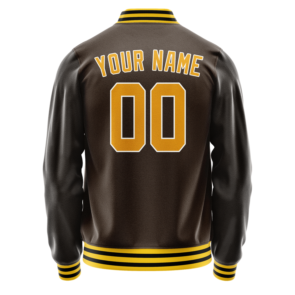Personalized Brown & Gold Solid Color Varsity Letterman Jacket