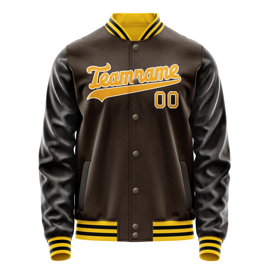 Personalized Brown & Gold Solid Color Varsity Letterman Jacket