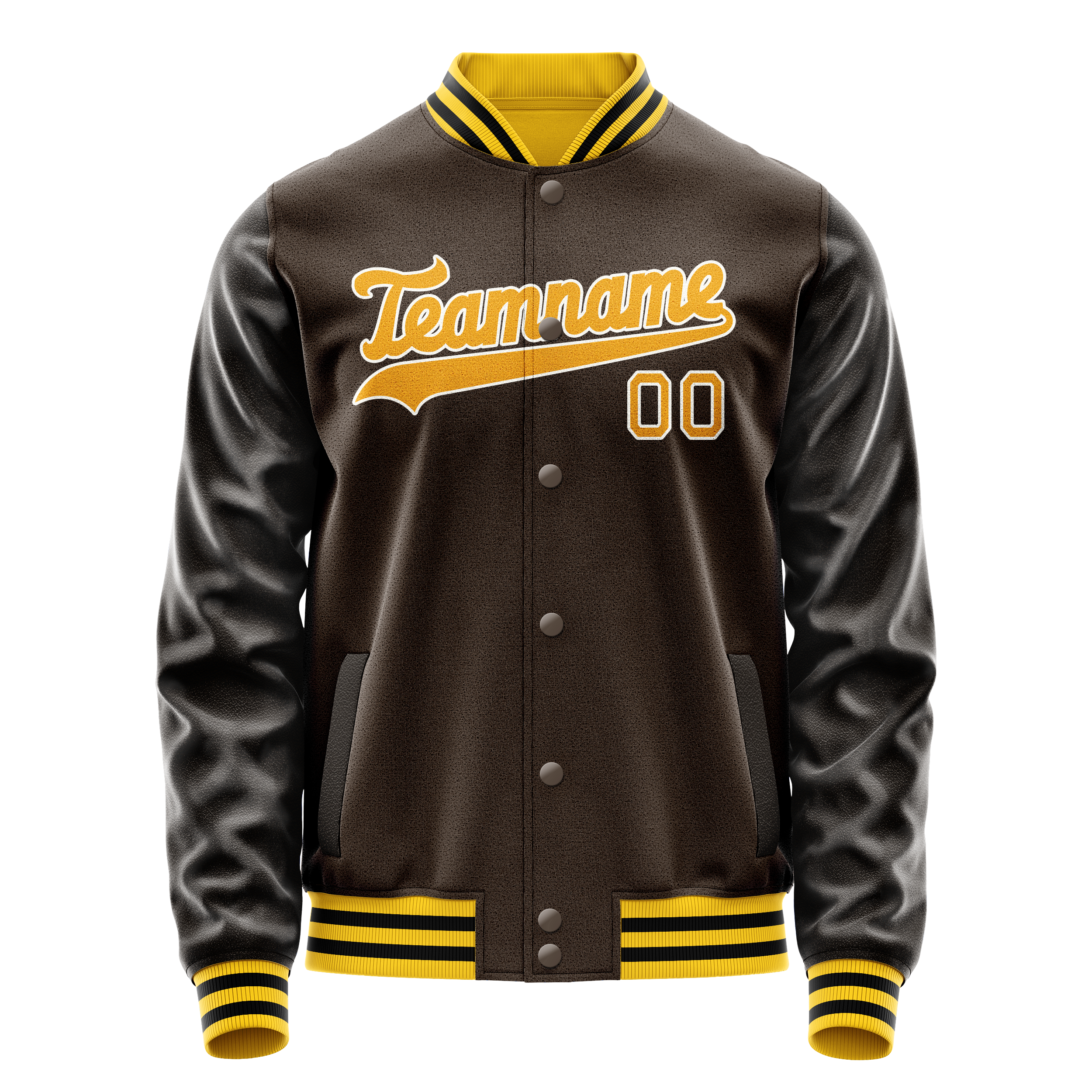 Personalized Brown & Gold Solid Color Varsity Letterman Jacket