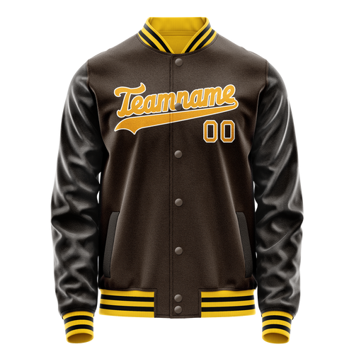 Personalized Brown & Gold Solid Color Varsity Letterman Jacket
