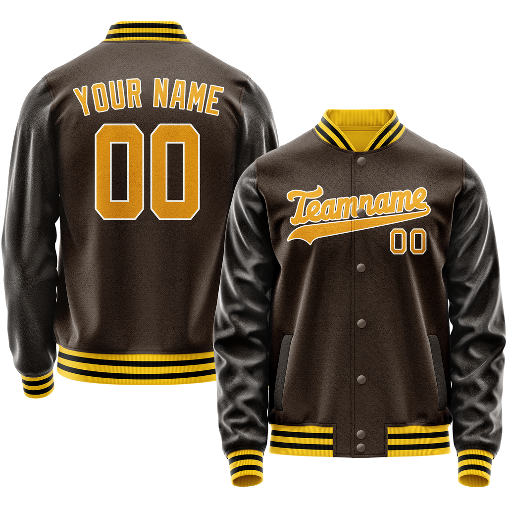Personalized Brown & Gold Solid Color Varsity Letterman Jacket