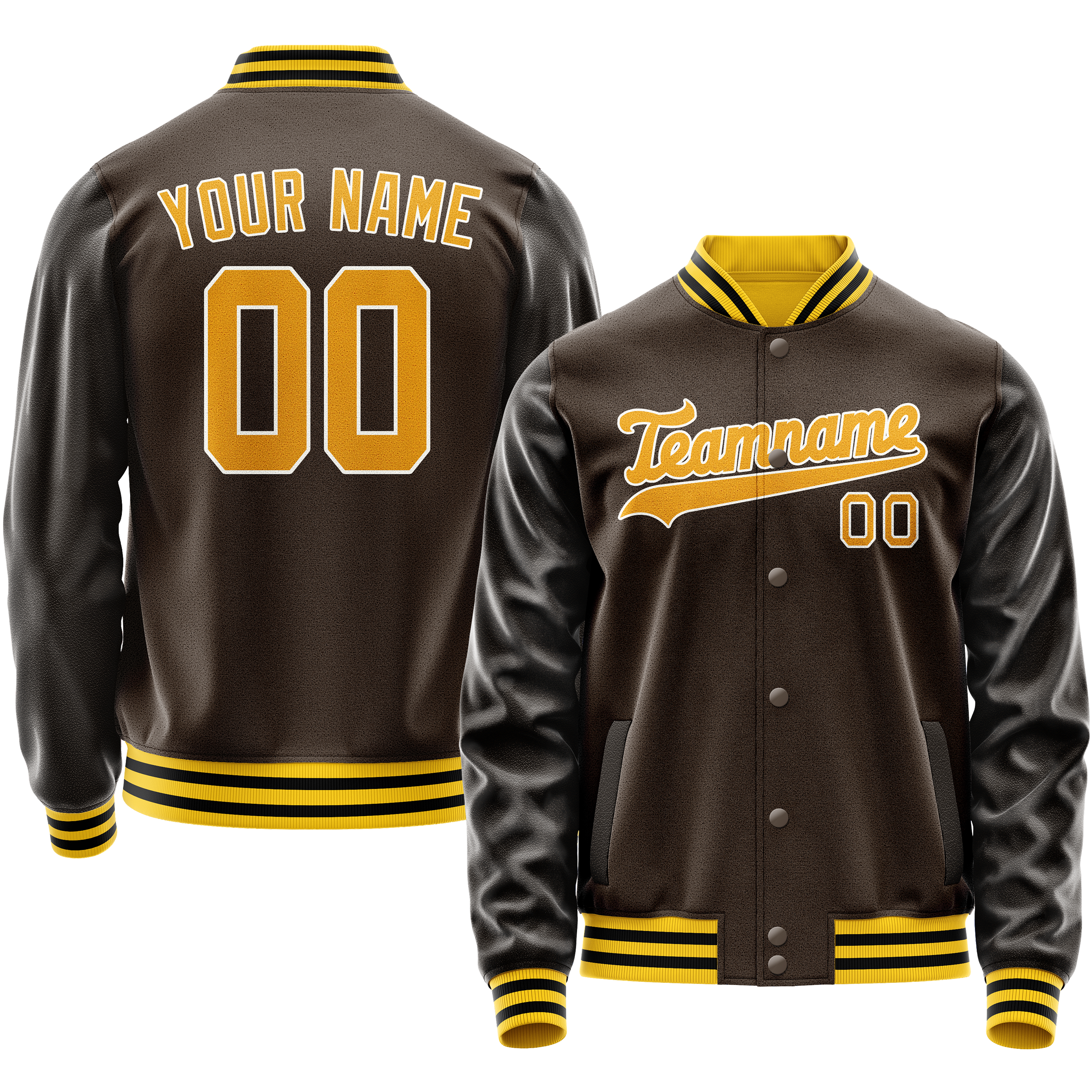 Personalized Brown & Gold Solid Color Varsity Letterman Jacket