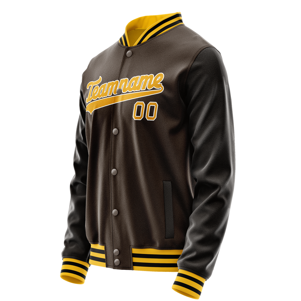 Personalized Brown & Gold Solid Color Varsity Letterman Jacket