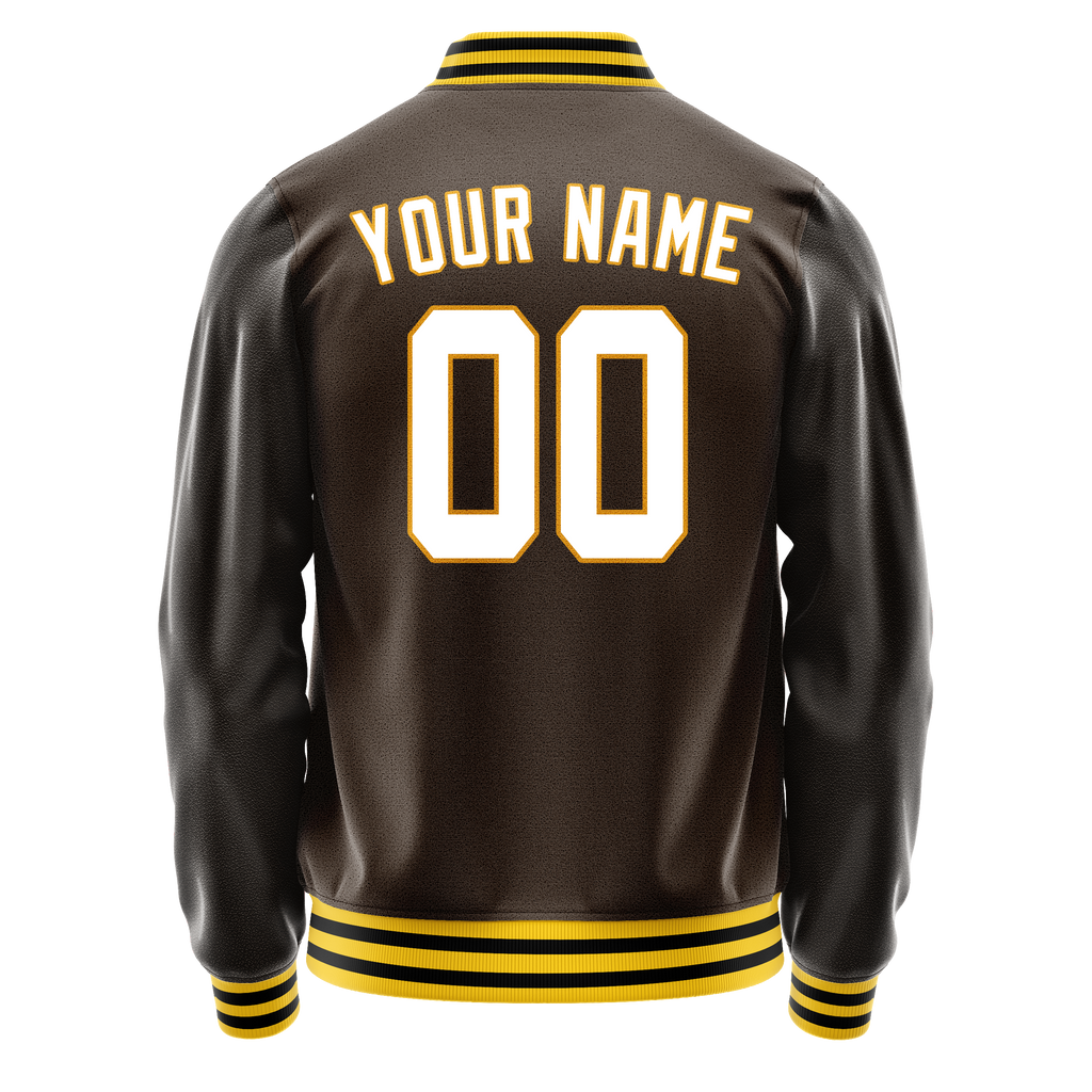 Personalized Brown & White Solid Color Varsity Letterman Jacket
