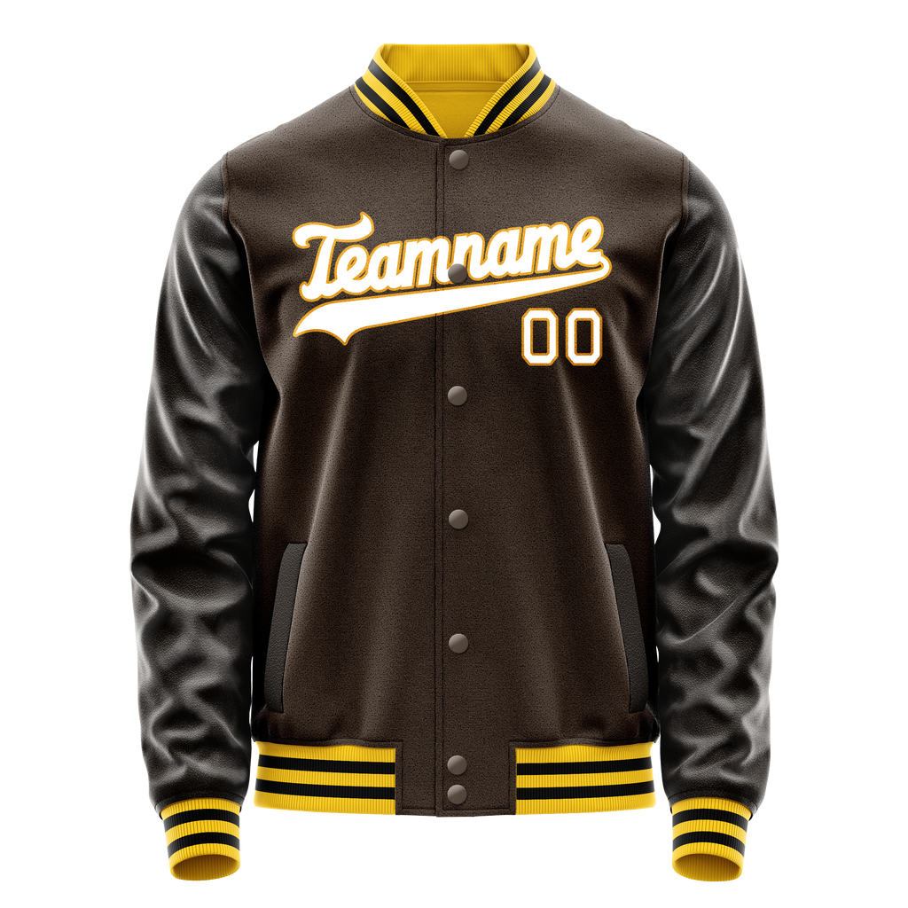 Personalized Brown & White Solid Color Varsity Letterman Jacket