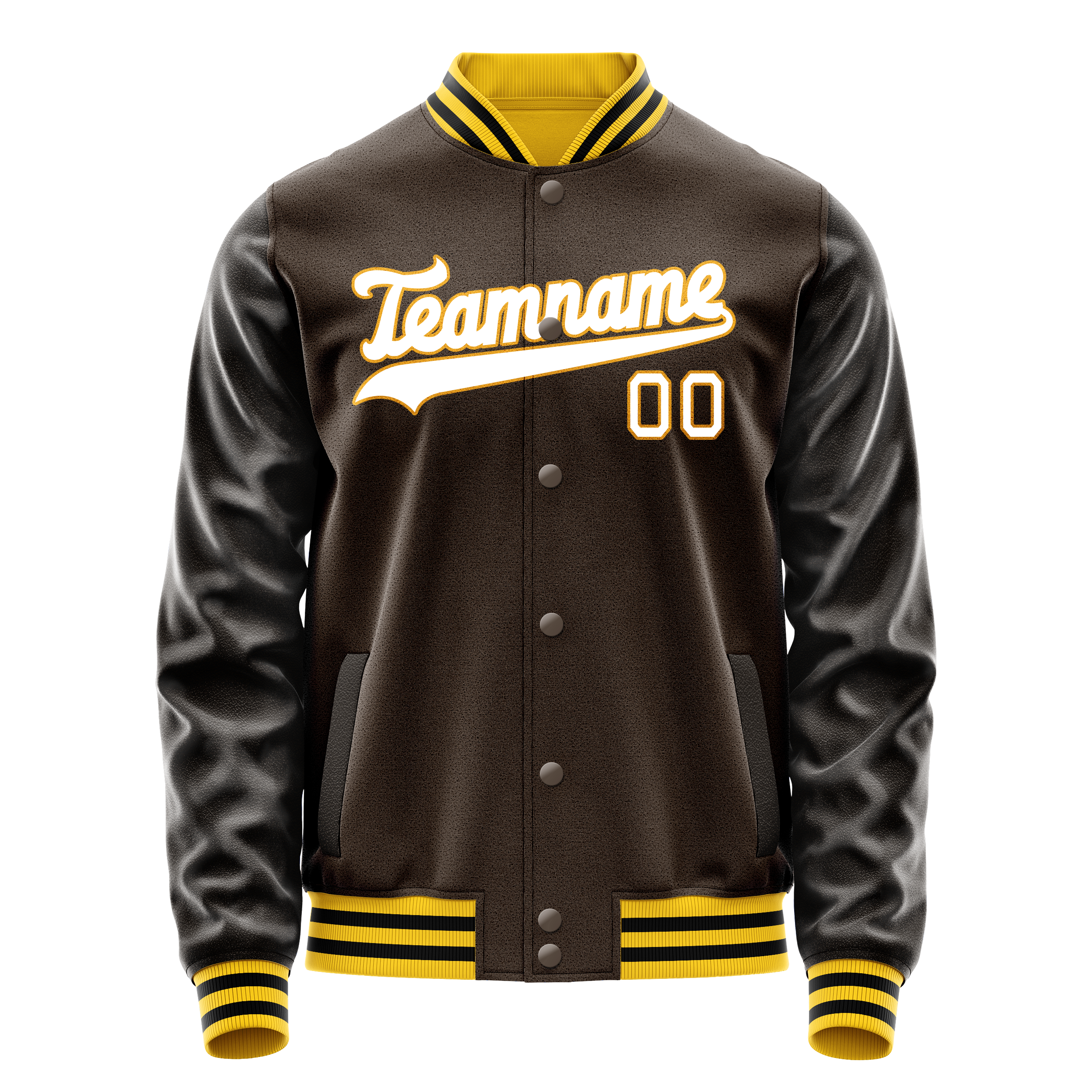 Personalized Brown & White Solid Color Varsity Letterman Jacket
