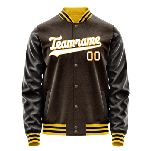 Personalized Brown & White Solid Color Varsity Letterman Jacket