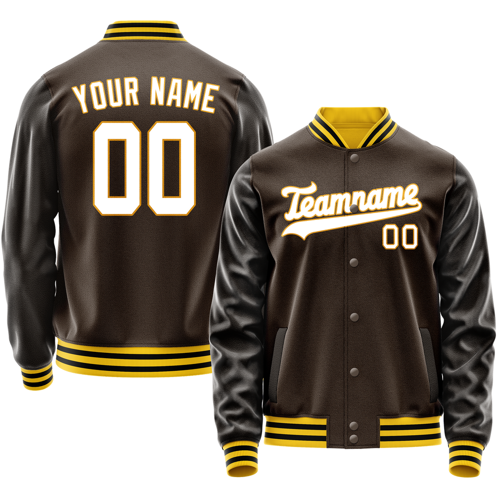 Personalized Brown & White Solid Color Varsity Letterman Jacket