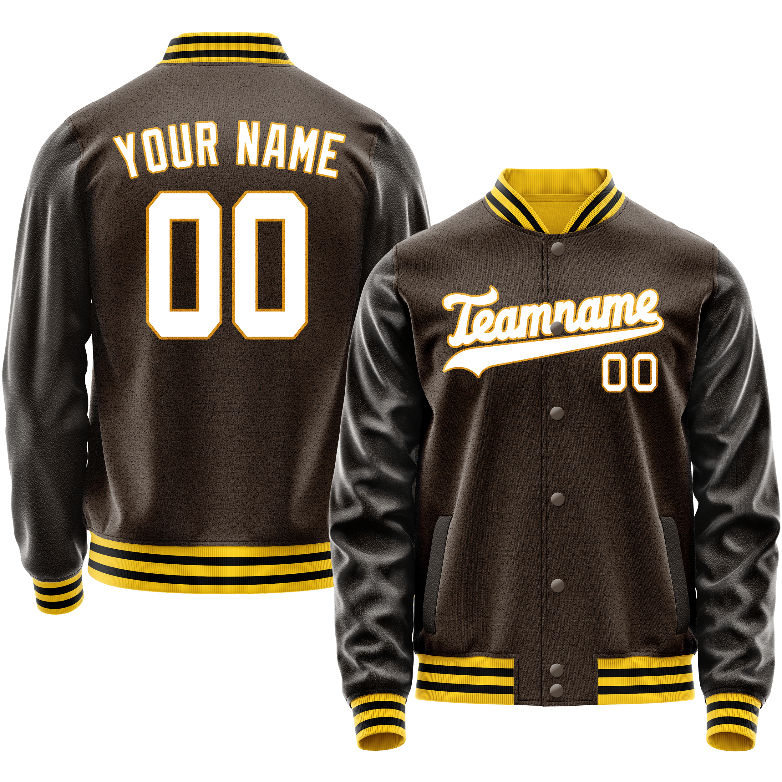 Personalized Brown & White Solid Color Varsity Letterman Jacket
