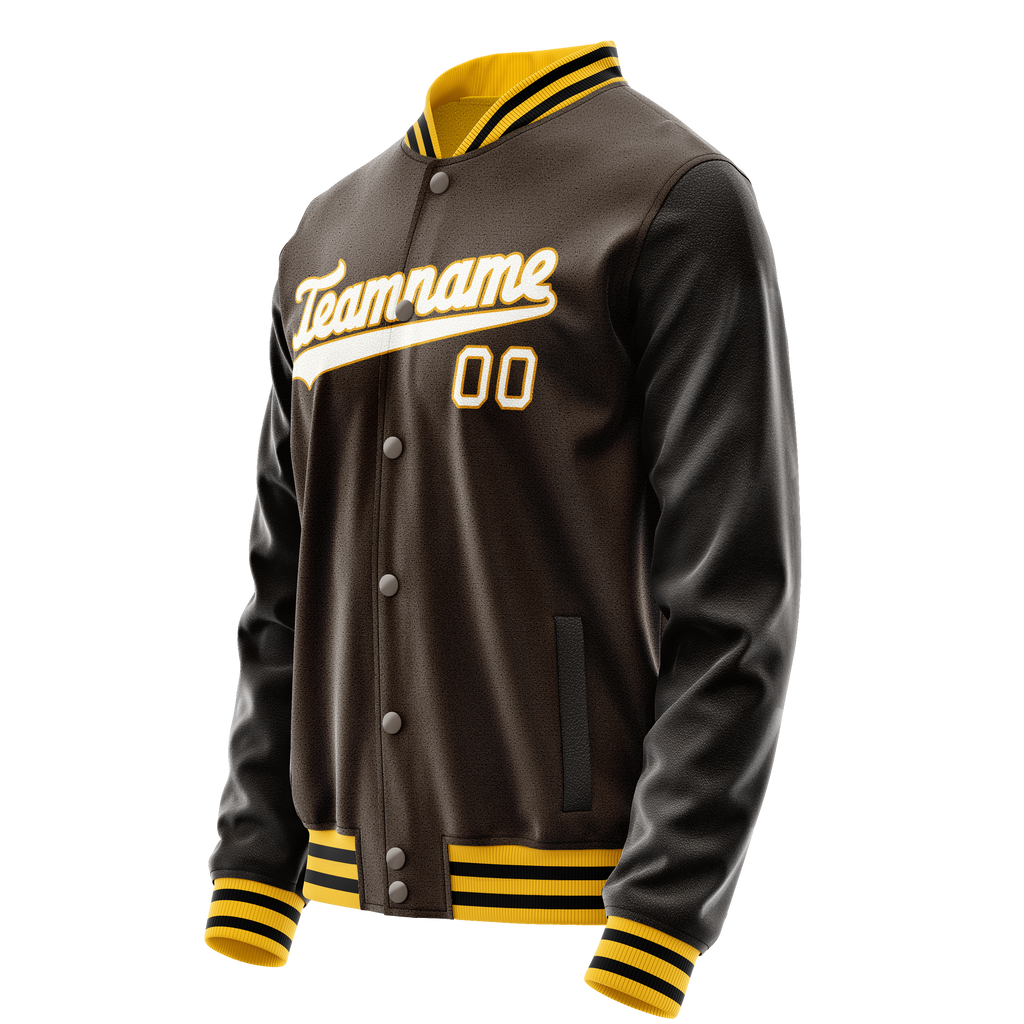 Personalized Brown & White Solid Color Varsity Letterman Jacket