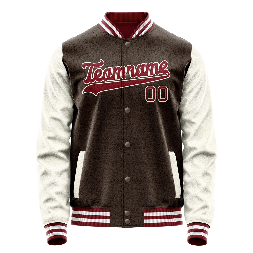 Personalized Brown & Cream Solid Color Varsity Letterman Jacket