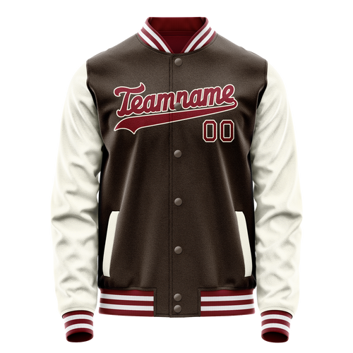 Personalized Brown & Cream Solid Color Varsity Letterman Jacket