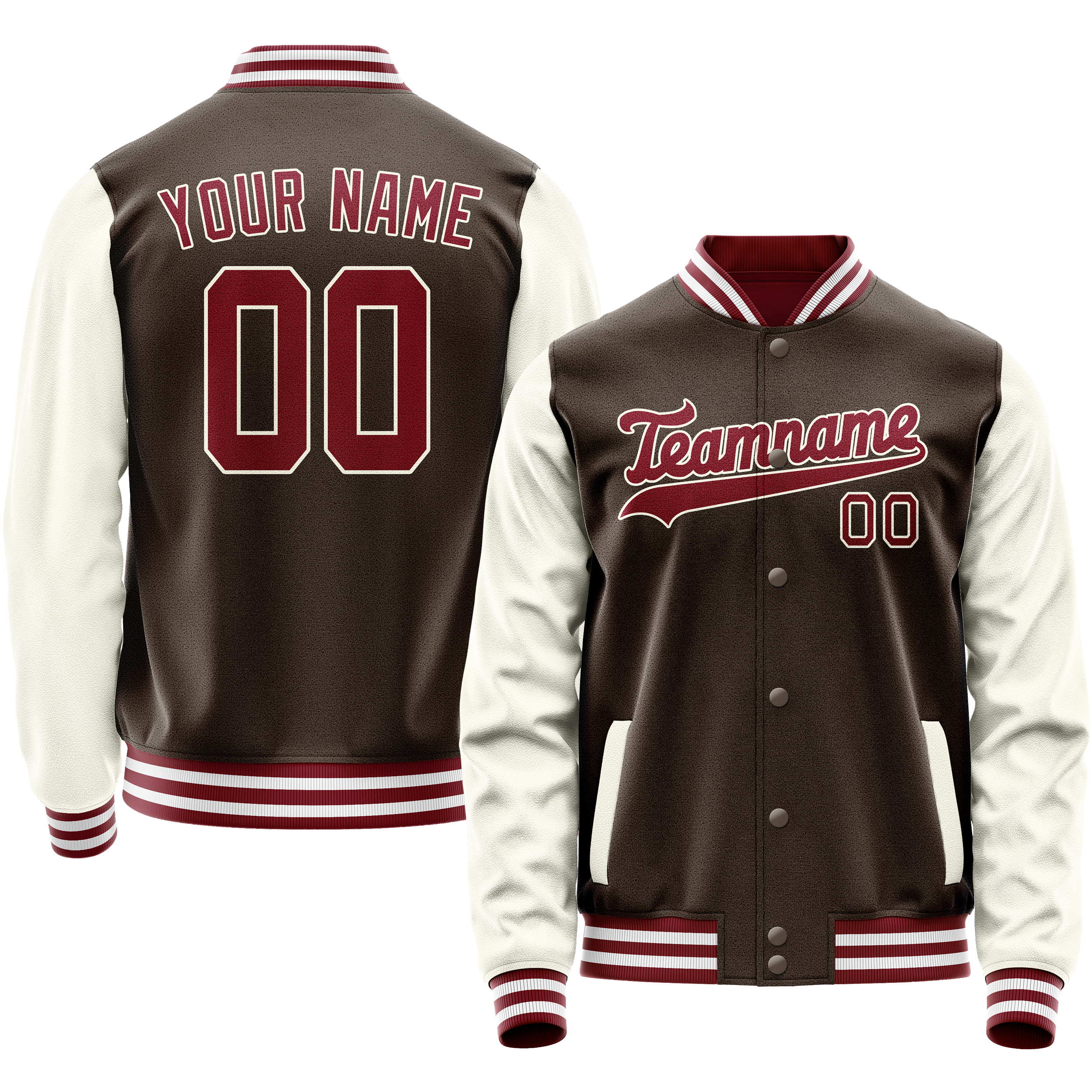Personalized Brown & Cream Solid Color Varsity Letterman Jacket