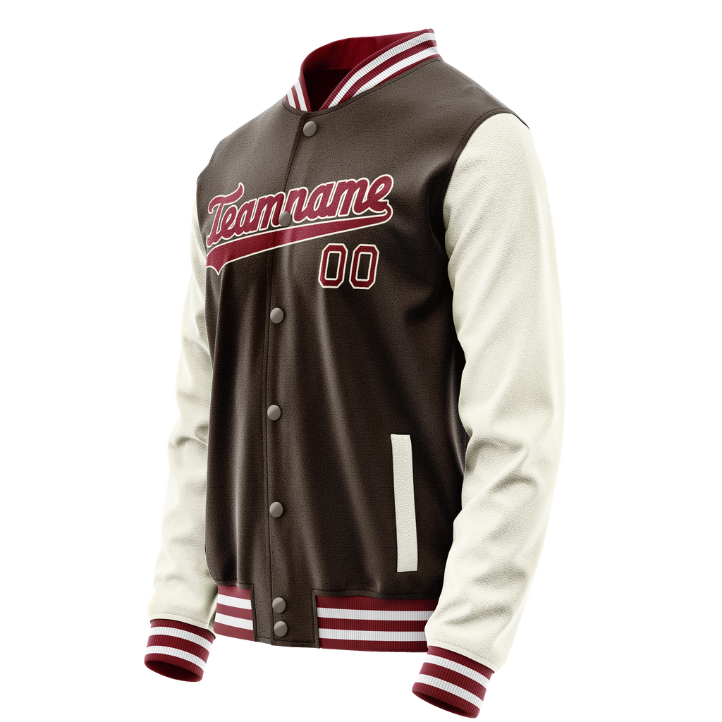 Personalized Brown & Cream Solid Color Varsity Letterman Jacket