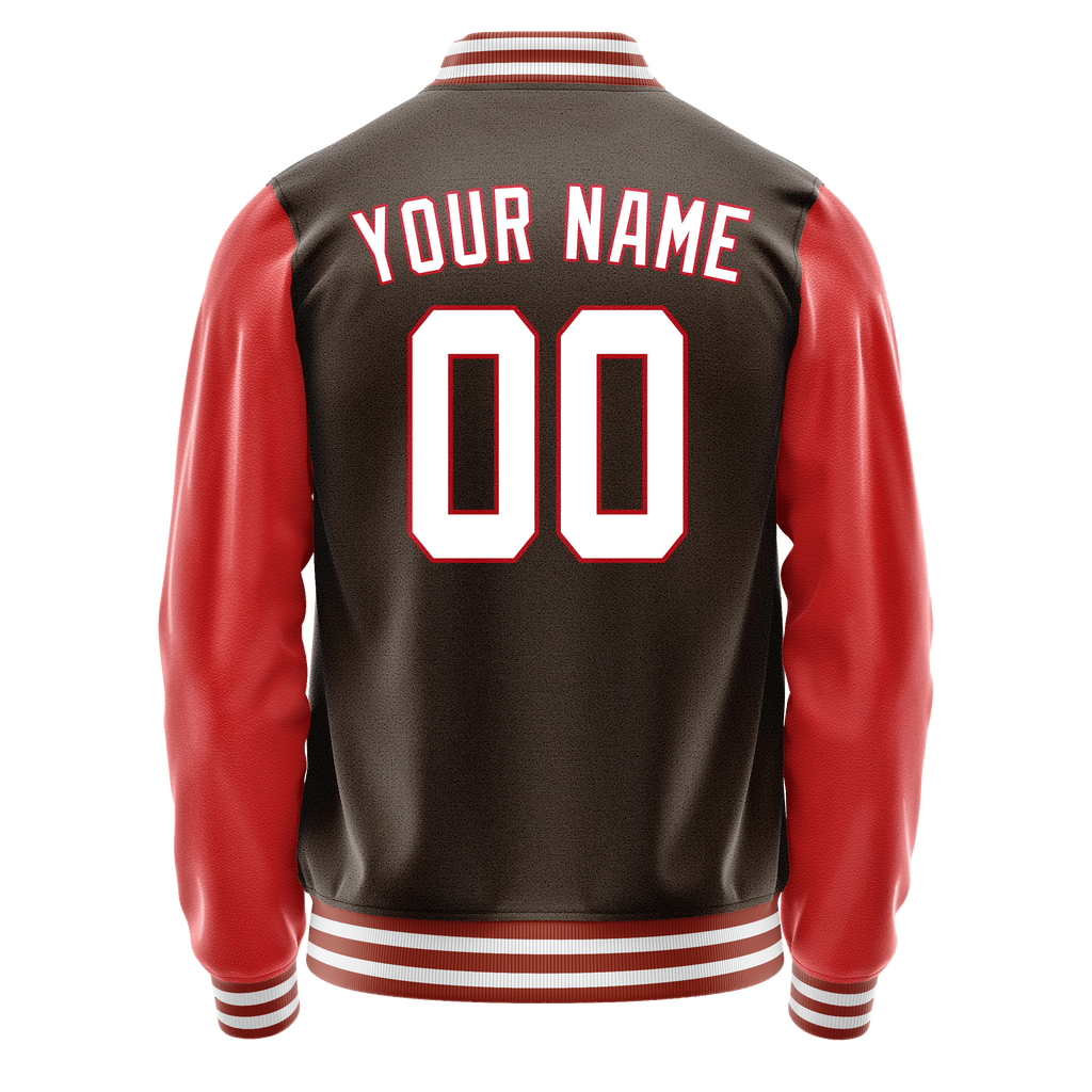 Personalized Brown & Texas-Orange Solid Color Varsity Letterman Jacket