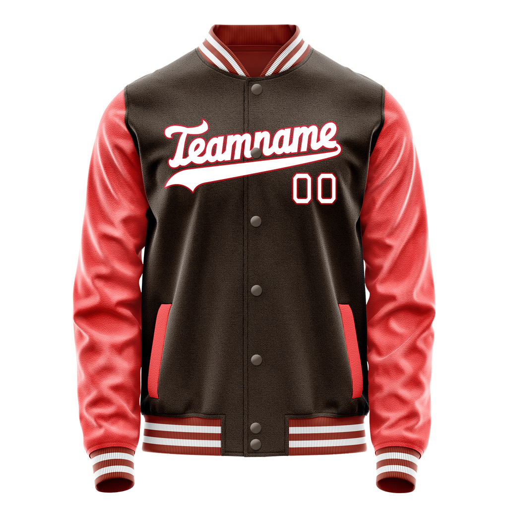Personalized Brown & Texas-Orange Solid Color Varsity Letterman Jacket