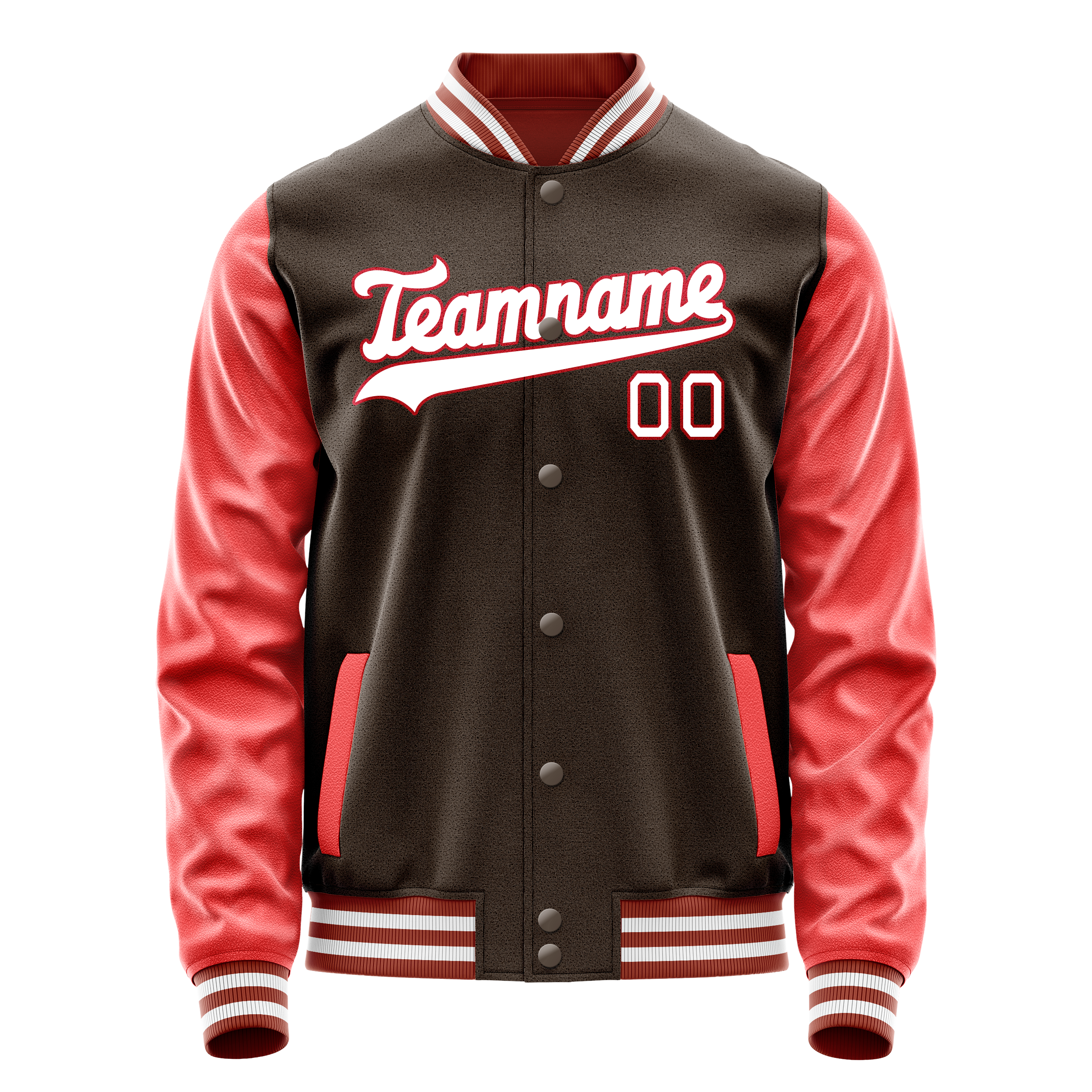 Personalized Brown & Texas-Orange Solid Color Varsity Letterman Jacket
