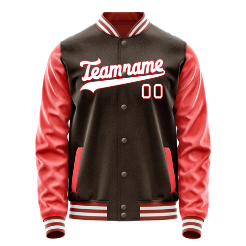 Personalized Brown & Texas-Orange Solid Color Varsity Letterman Jacket