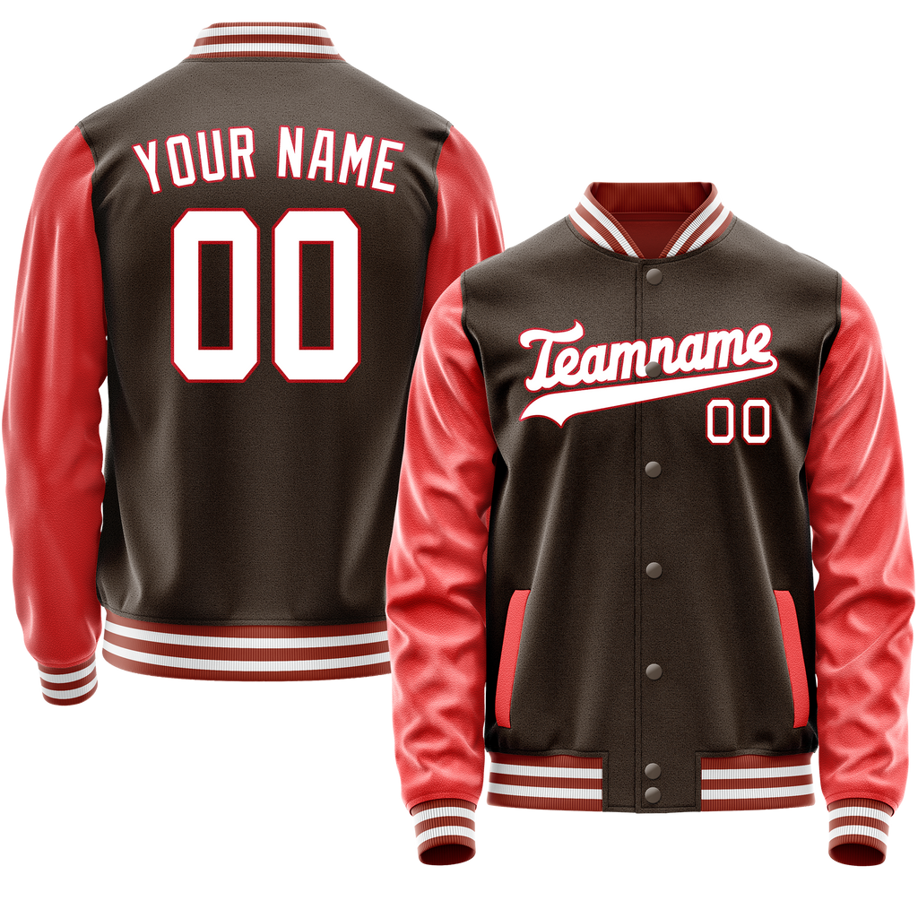 Personalized Brown & Texas-Orange Solid Color Varsity Letterman Jacket